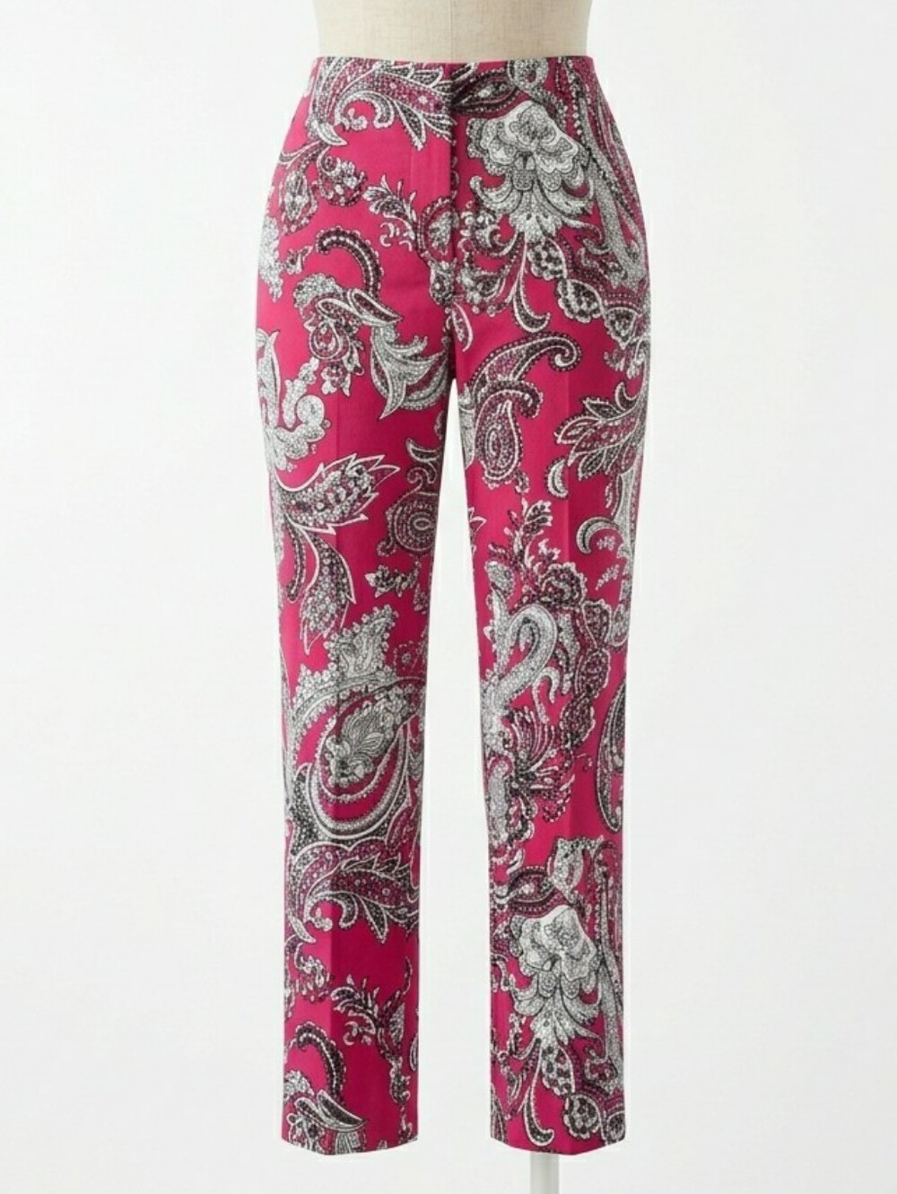 Talbots Classic Slim Paisley Pants Raspberry Pink Ankle Crop 6P